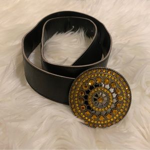 Black Belt with Orange Rhinestone Buckle